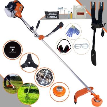 Imagem de Roçadeira À Gasolina Terra GR520XP Motor 2T 52cc 6.500rpm Completa Com Carretel de Nylon + Lâmina 3 Pontas + Lâmina 40 Dentes + Lâmina 80 Dentes + EPI
