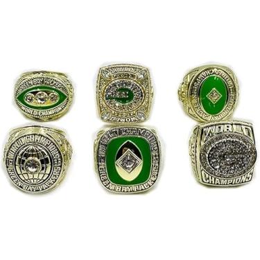 Imagem de DmiTesoros Anel Campeonato Nacional de Futebol 1961 1965 1966 1967 1996 2010 Green Bay, seis anéis de campeonato com caixa de madeira para presente de Natal e aniversário