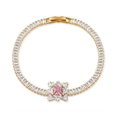 Imagem de BXDA Pulseira feminina de estrela de strass rosa e branco dourado, delicado declaração moderna zircônia cúbica cristal link pulseiras joias modernas presente