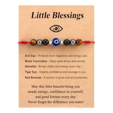 Imagem de Tarsus Pulseiras de olho turco, pulseira vermelha ajustável para mulheres e homens, presente de proteção da sorte - turmalina preta, hematita, contas de olho de tigre, average, Nylon, Sem Pedra