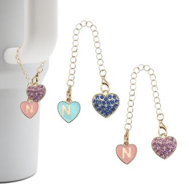 Imagem de RENUIS 2 peças de acessórios de pingente de letra rosa e azul para Stanley Cup, letra inicial de identificação do nome para Stanley Copo de 30 e 1,134 g com alça, corrente de pingentes de