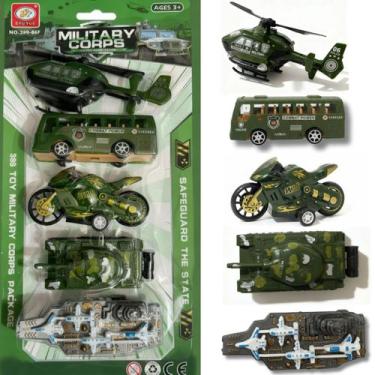 Imagem de Kit 5 Miniatura Veículo Exercito Militar Helicóptero Moto - Yara