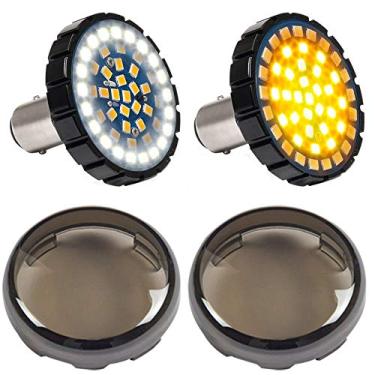 Imagem de DTR2017 Luzes de seta de LED frontais 1157, luz de corrida bala de 5 cm com tampa de lente fumada serve para Harley Sporster 1200, Dyna, Road King, Street Glide, Softail 2020
