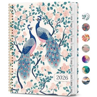 Imagem de Agenda 2026, agenda semanal e mensal, janeiro de 2026 a dezembro de 2026, agenda espiral de capa dura com abas mensais, páginas de notas, perfeito para mulheres e homens, A4 (21,6 cm x 28 cm) - Pavão