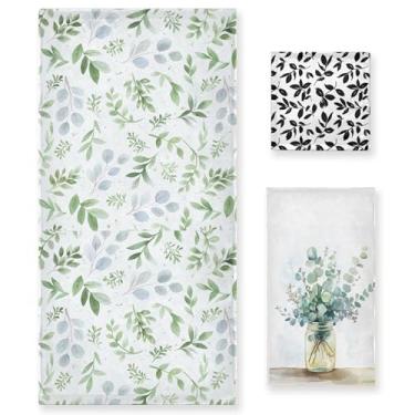 Imagem de Wamika Toalhas de mão com folhas de eucalipto, pacote com 3 para banheiro, decorativo, verde, preto, branco, botânico, plantas, algodão, macio, conjunto de toalhas de banho para rosto, spa, academia