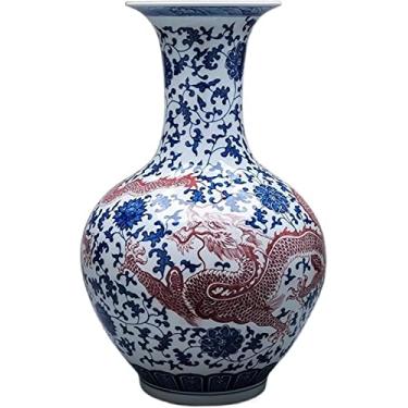 Imagem de Vaso de flores vaso de cerâmica 55 cm grande azul e branco vaso de flor de porcelana chinês retrô pintado à mão vasos de cerâmica áspera para casa, quarto, sala de estar, ornamento, vasos para