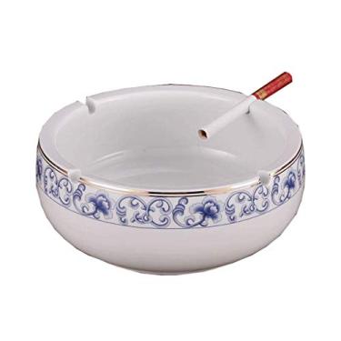 Imagem de Cinzeiros para cigarros Azul e Branco Cerâmica Europeia Retro Sala de Estar Cinzeiro Boutique Grande Prático Cinzeiro de Cerâmica Elegante Personalidade Criativa Escritório Cinzeiro Redondo Decoração