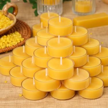 Imagem de 20 pacotes de velas de cera de abelha a granel, 4 horas 100% pura cera de abelha luzes de chá em copo transparente, velas de cera de abelha com aroma natural, pequenas, sem fumaça, queima limpa
