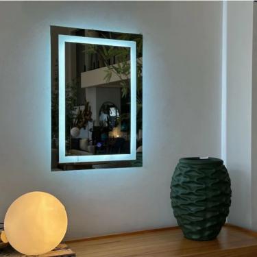 Imagem de Espelho Jateado Vertical Retangular Led Touch Decorativo De Parede Cor Do Led Frio Tamanho 100x70