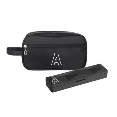 Imagem de Kit Necessaire e Porta Escova Preto Personalizado Iniciais - Mormino, 