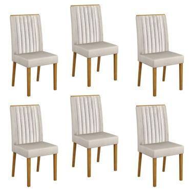Imagem de Conjunto 6 Cadeiras para Sala de Jantar Pés em Madeira Maciça Mari Palha