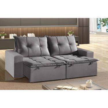 Imagem de Sofá Retrátil e Reclinável 3 Lugares com Molas 200cm Veludo Safira Cinza grafite