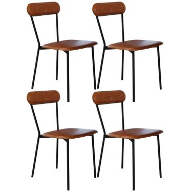 Imagem de Kit 04 Cadeiras Estofada Para Sala de Jantar Liora Preto C01 Courino Caramelo - Lyam Decor