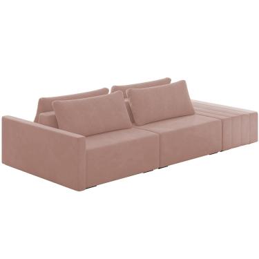 Imagem de Sofá Ilha Modular Para Sala 252cm com Puff Dublin K01 Veludo Rosê - Lyam Decor