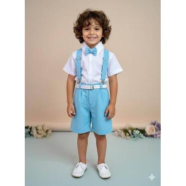 Imagem de Conjunto Infantil Camisa Branca com Short Suspensório e Gravata Azul -