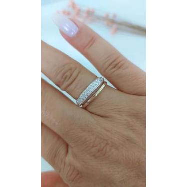 Imagem de Meia Aliança De Prata 925 Com Aplique De Ouro 14 K E Zircônias - Dália