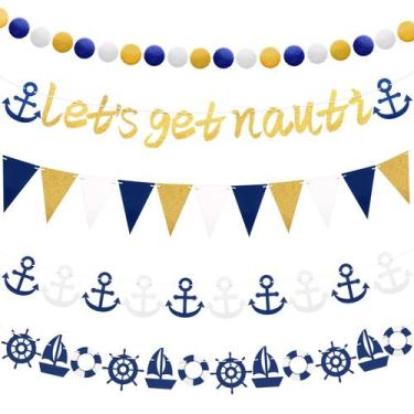 Imagem de Decoração de festa Tatuo Nautical Birthday Let's Get Nauti 5 unidades