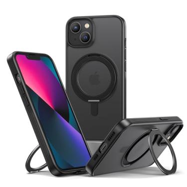 Imagem de NIMASO Capa para iPhone 14/13 com suporte de anel giratório de 360°, compatível com MagSafe, proteção de grau militar à prova de choque, capa de telefone magnética fina fosca translúcida traseira fina