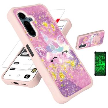 Imagem de Capa para celular Solana Seeker compatível com Saga 2 Solana Mobile Seeker [com protetor de tela de vidro temperado][PC rígido + silicone macio][suporte para anel] [glitter dourado + luminoso] JSF-DJS