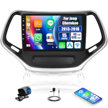 Imagem de [4G + 64G] Rádio veicular Android 15 para Jeep Cherokee 2013-2018 com carro sem fio CarPlay Android Auto, tela sensível ao toque de 10,1 polegadas, estéreo automotivo com link espelhado, WiFi/GPS