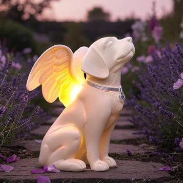 Imagem de iHeartDogs Presentes de memorial para cães - Estátua de anjo de cachorro jardim luz solar - Estatueta memorial para animais de estimação