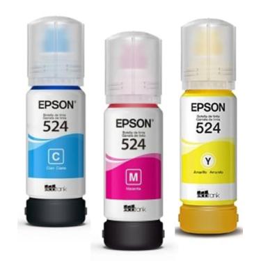 Imagem de Kit 3 - Garrafa Refil Tinta E coTank T524 Azul/Vermelho/Amarelo Pigmentada - L6490,L6580,L15150,L15160 (O r iginal)