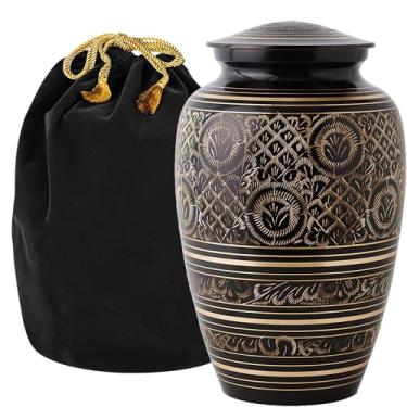 Imagem de AspenStudio Urna de cremação de latão platina preta para cinzas humanas adultas - Urnas funerárias grandes feitas à mão