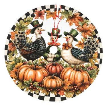 Imagem de Saia xadrez de peru de Ação de Graças, 91 cm, tapete de árvore de Natal com alças de amarrar para decoração de festa, decoração de casa