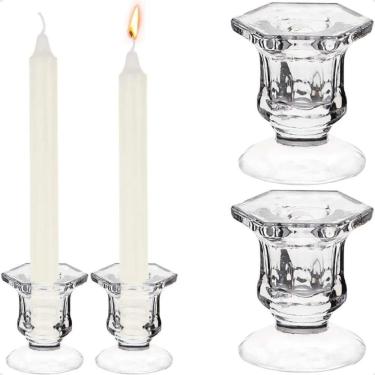 Imagem de 2X Kit 2 Castiçal De Vidro Porta Vela Enfeite Decoração Vene