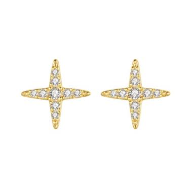 Imagem de Efashion Brincos de estrela do mar super brilhantes para meninas banhados a ouro 14K com zircônia, Small, Ouro amarelo, Zircônia cúbica