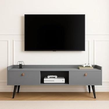 Imagem de Rack Bancada com pés 1.20 Life Copa 2 Portas Moderno Parede TV Até 50Pol Quarto Sala Area Lazer (1.20 Cinza)