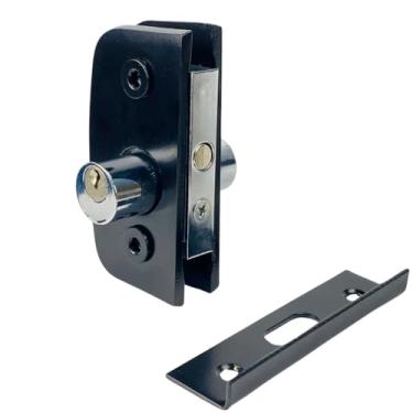 Imagem de Kit Fechadura Central 1520 com Espelho 1504A para Porta Pivotante de Vidro Temperado com Guarnição (Preto)