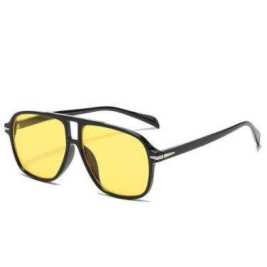 Imagem de Óculos de Sol Feminino com Ponte Dupla, Lentes Transparentes com Degradê Oceano, Proteção UV400 e Rebites, Ideal para Esportes ao Ar Livre, Corrida e Ciclismo, nas Cores Preto e Amarelo.