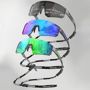 Imagem de Óculos de sol esportivos para atividades ao ar livre, leves, para pesca, condução, ciclismo, design esportivo para estilos de vida ativos, Cinza/vermelho/verde