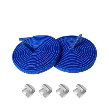 Imagem de Cadarços elásticos para tênis - Cordas de sapato elásticas planas de 8 mm, sem amarrar, cadarços para adultos, Azul royal, 100cm