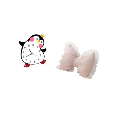 Imagem de Fenteer Lindo Relógio de Parede de Madeira com Almofada de Arco de Pinguim de Desenho Animado para Casa Moderna, Quarto, Sala de Estudo, Cadeira de Escritório