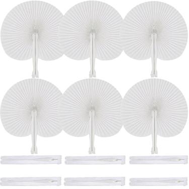 Imagem de Bestage 60 peças de leques de papel dobráveis brancos e redondos, ventiladores portáteis dobráveis de casamento, fãs chineses e japoneses a granel para convidados nupciais, lembrancinhas de festa de