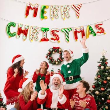 Imagem de Merry Christmas Letter Banner Guirlanda de 40,6 cm Kit de folha vermelha verde para lembrancinhas de festa de aniversário de Natal suprimentos decorações internas ao ar livre Natal quarto casa