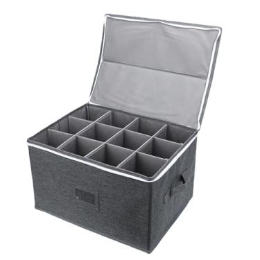 Imagem de POCREATION Container de Armazenamento para Copos de Vinho Com Divisórias para 12 Copos, Caixa de Armazenamento de Copos, Dobrável, Cinza, Poliéster, Alças Resistentes, Carga Superior.