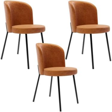 Imagem de Kit 3 Cadeiras Sala De Jantar Estofada Gavi L02 Tecido Couríssimo Canela - Lyam Decor