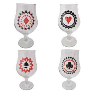 Imagem de Kit 4 Taças Copos Cerveja Vidro Baralho 400Ml + Presente