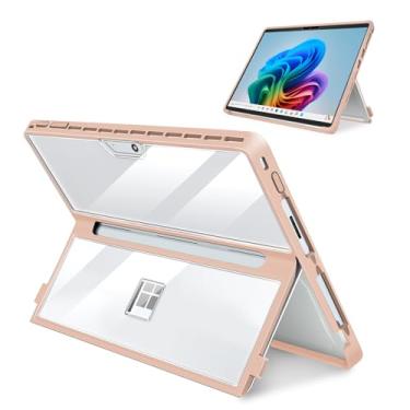 Imagem de Capa para Microsoft Surface Pro 11/10/9/8 de 13 polegadas, com capa para stent, capa resistente à prova de choque multifuncional compatível com teclado tipo capa, material TPU (transparente e rosa)