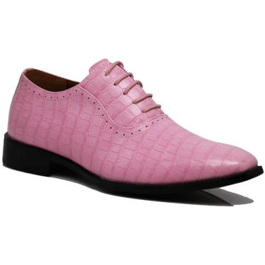 Imagem de Gator3N Sapato social masculino com estampa de crocodilo jacaré Oxford moderno com cadarço, Pacote rosa, 44