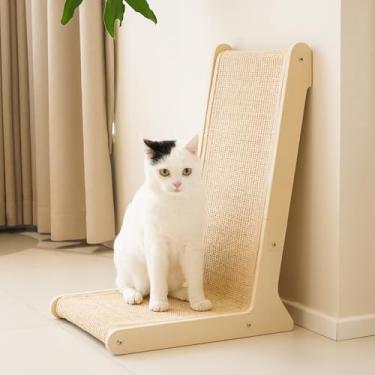 Imagem de PETKARAY Arranhador de sisal para gatos de 105°, almofada de sisal para gatos internos, tábua de arranhar gatinhos em forma de L, arranhador resistente no chão com erva de gato
