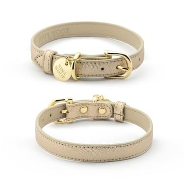 Imagem de Coleira para cachorro Saffiano couro vegano cor dourada tamanho P