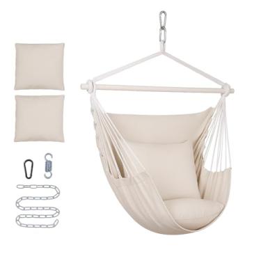Imagem de Backyard Expressions cadeira suspensa com almofadas e kit de pendurar – capacidade de 136 kg, tecido de mistura de algodão, para uso interno/externo – inclui corrente, ganchos e mola – 5 cores