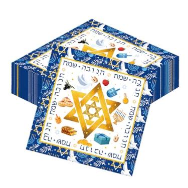 Imagem de Deorfuy Hanukkah Disposable Napkins Party Decorations, 50PCS Chanukah Paper Napkin Decoration, Jewish Hanukkah Tableware Decor with Menorah and Star of David