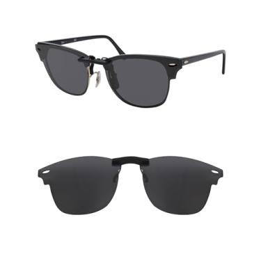 Imagem de HILEEN Óculos de sol com clipe polarizado para Ray-Ban Clubmaster RB5154 51-21 para homens e mulheres proteção UV - preto