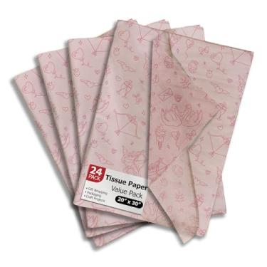 Imagem de Pro Supply Global Papel de seda impresso Cupido dos Namorados para sacos de presente ou caixas e embrulho - Papel de seda decorativo a granel para embalagem e presente | 24 folhas 50,8 cm x 76,2 cm