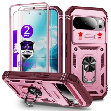 Imagem de Capa para Pixel 10/10 Pro com controle deslizante para câmera, 2 protetores de tela de vidro temperado, suporte de anel giratório de 360°, capa protetora de grau militar para Google Pixel 10/10 Pro